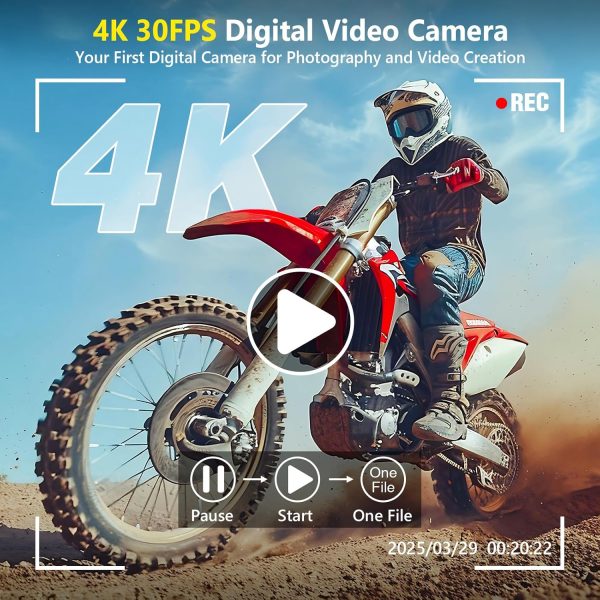4K Digital Camera for Photography Autofocus, Upgraded 64MP WiFi Vlogging Camera for YouTube with 3" 180° Flip Screen, 16X Zoom, Compact Travel Cameras for Beginners with 32GB Card, 2 Batteries, Black - Image 2