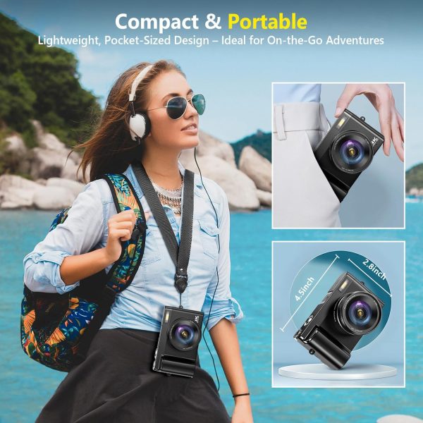 4K Digital Camera for Photography Autofocus, Upgraded 64MP WiFi Vlogging Camera for YouTube with 3" 180° Flip Screen, 16X Zoom, Compact Travel Cameras for Beginners with 32GB Card, 2 Batteries, Black - Image 5